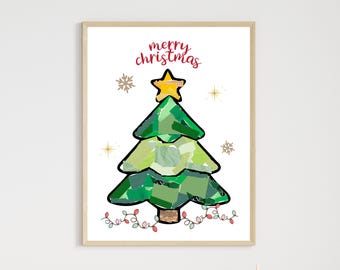 Christmas Tree Torn Paper Craft Printable, DIY Holiday Winter Art Activity for Kids Toddler Daycare Homeschool Preschool Last Minute Gift