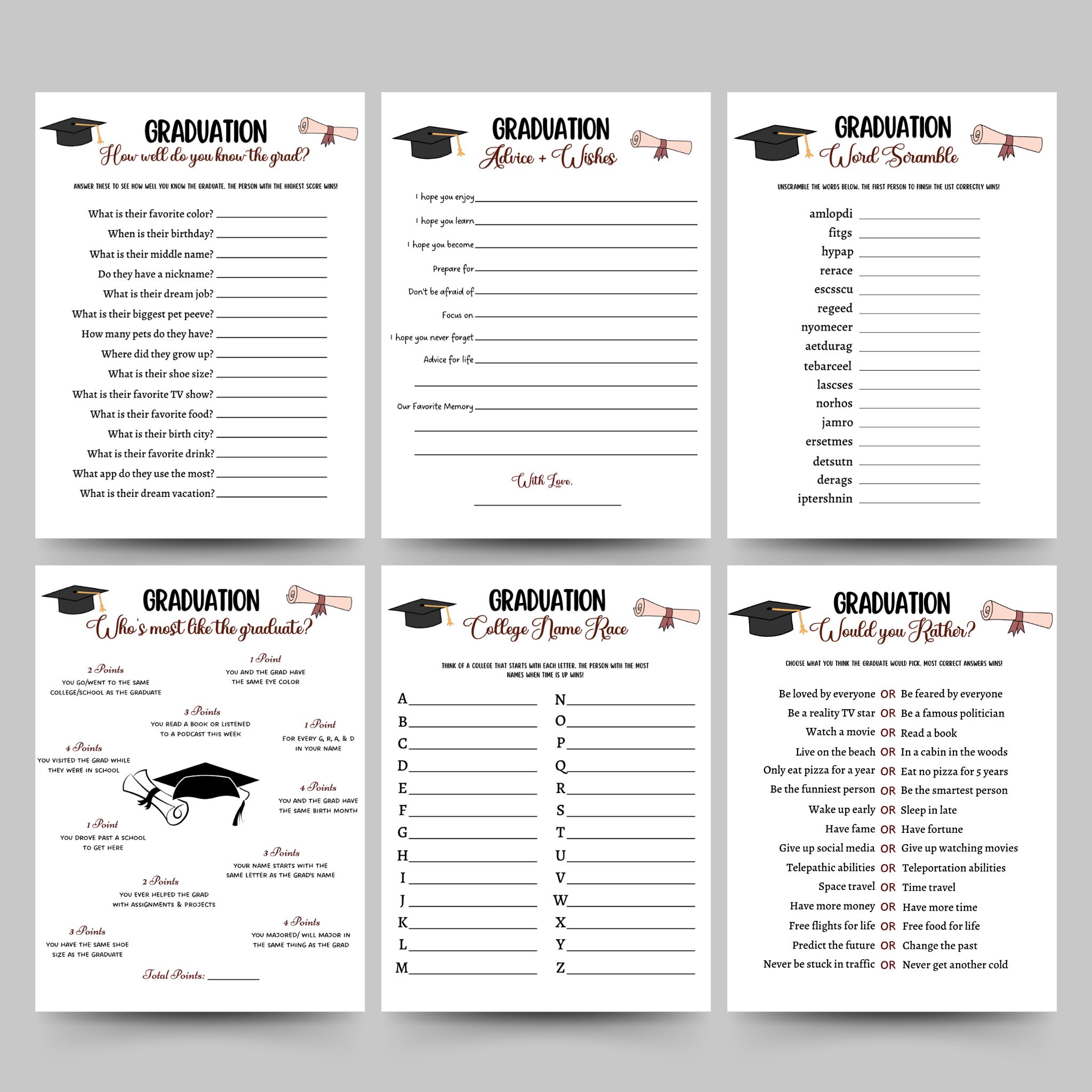 Graduation Party Games Bundle Printable, High School Senior Grad Party ...