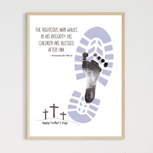 Father's Day Bible Craft Kids Printable, DIY Footprint Card Scripture Art Sunday School Activity Gift for Dad Grandpa from Christian Toddler