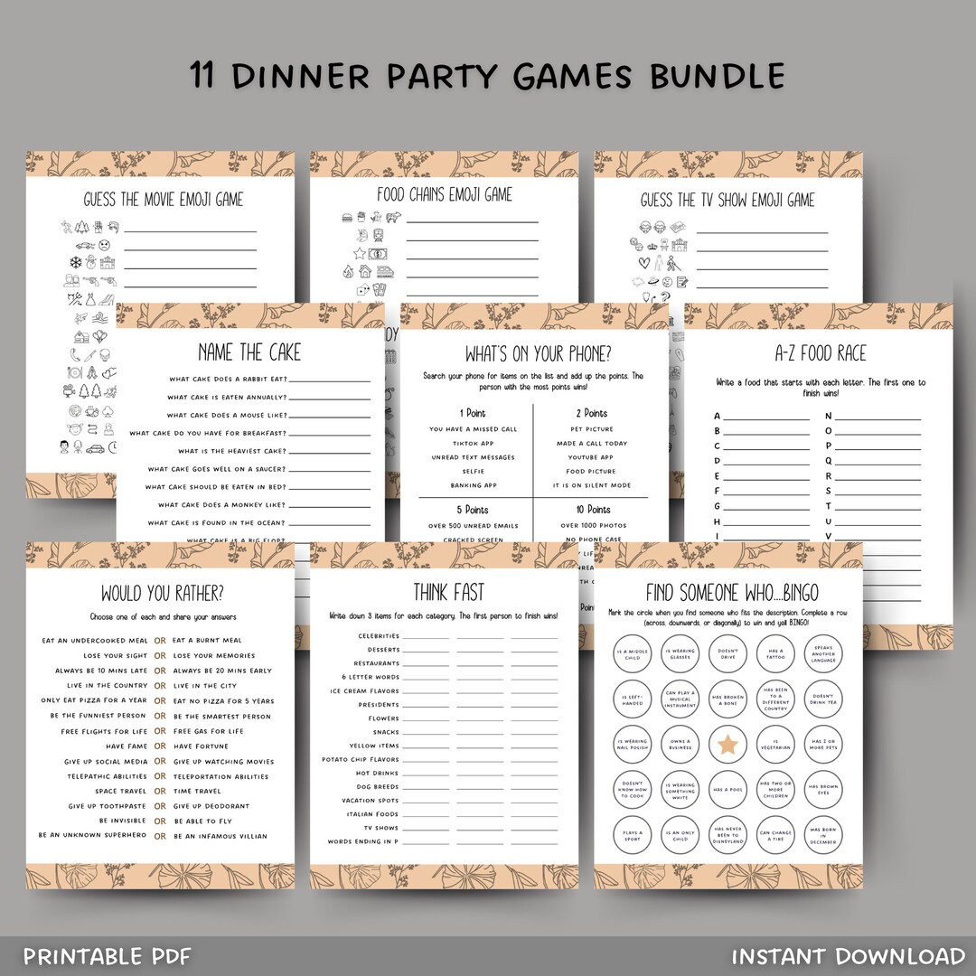 Dinner Party Games Printable, Icebreaker Questions/ Games, Adult Party