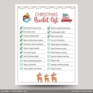 Christmas Bucket List Editable Printable, Custom Bucket List, Xmas ...