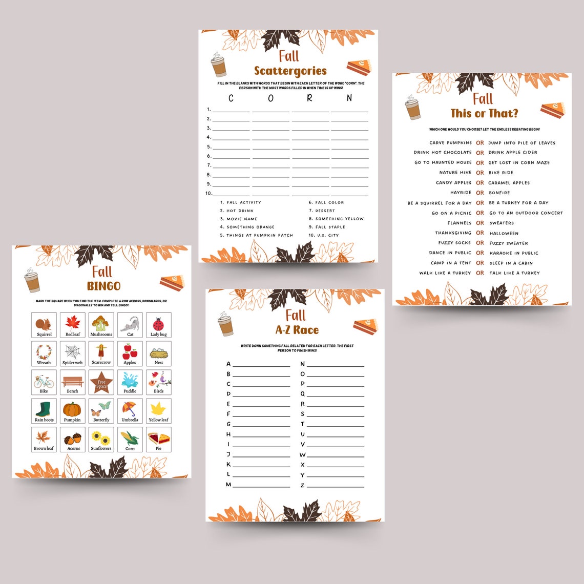 Fall Games Bundle Printable, Fun Autumn Games, Fall Time Family ...