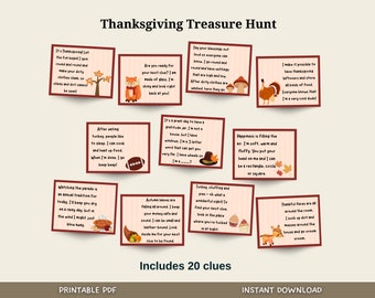 Thanksgiving Scavenger Hunt For Kids, Thanksgiving Treasure Hunt Clues Printable, Thanksgiving Party Game, Kids Fun Turkey Family Activity