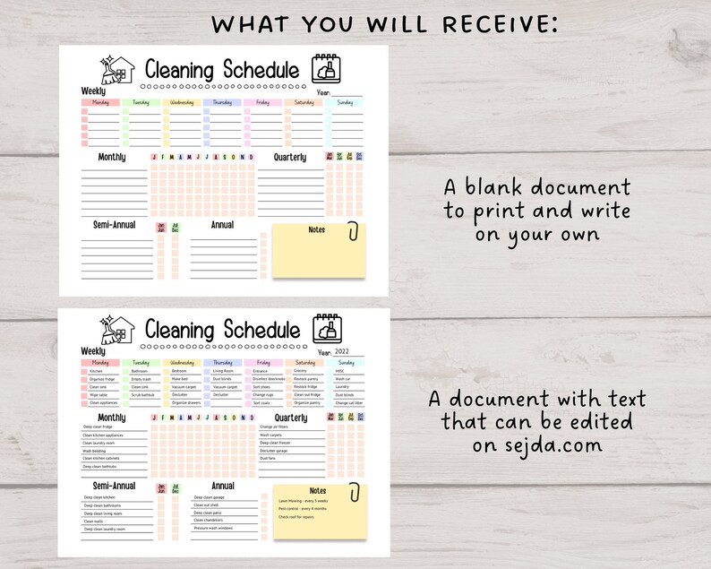 Editable Cleaning Schedule Printable Weekly Monthly Yearly Etsy UK