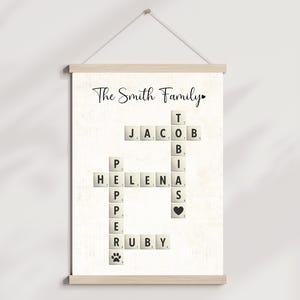 Personalized Family Name Sign Printable, Custom Crossword Scrabble Letter Tile Puzzle for Her Wife Mom Grandma Wall Art Decor Holiday Gift