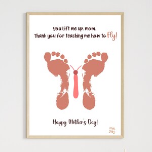 Mothers Day Butterfly Footprint Craft for Kids Printable Card Art Activity Keepsake Birthday Mom Gift Preschool Daycare Kindergarten Pre-K