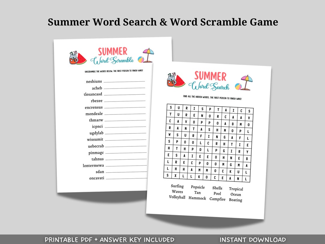 Summer Word Search Game Printable Pool Party Games Summer Camp Summer Word Search Game Printable Pool Party Games Summer Camp