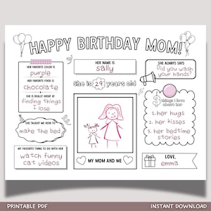 Alles über Mama Karte Tischset Aktivität Blatt Mutter Fragebogen druckbare DIY personalisierte Geschenk von Kinder