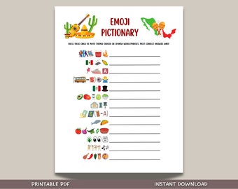 Cinco de Mayo Emoji Pictionary Game Printable, Fun Mexican Party Game Adults & Kids, Work Office Party, Family Fiesta Game, Classroom Game