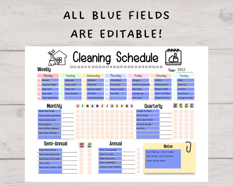 Editable Cleaning Schedule Printable Weekly Monthly Yearly Etsy UK
