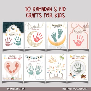Manualidades con huellas de manos y pies para Ramadán, imprimibles, actividad artística para fiestas de Eid, para niños, bebés, preescolares, educación en el hogar, decoración, tarjeta, regalo personalizado