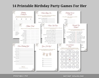 Birthday Games for Her Printable, Womens Birthday Party Games, Fun Birthday Games Bundle, Adult Girl Birthday Games Minimalistic and Modern