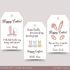 Custom Happy Easter Gift Tags Printable, Editable Easter Peep Gift Tag, Friends School Favor Treat Tag, Personalized Bunny Easter Basket Tag