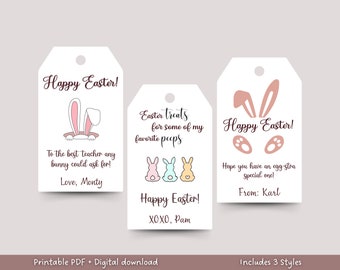 Custom Happy Easter Gift Tags Printable, Editable Easter Peep Gift Tag, Friends School Favor Treat Tag, Personalized Bunny Easter Basket Tag
