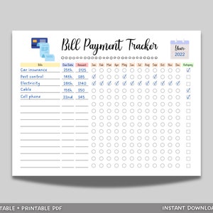 Editable Yearly Bill Tracker, Monthly Bill Tracker, Printable Bill Planner, Bill Payment Log, Bill Pay Checklist Organizer, Bill Management