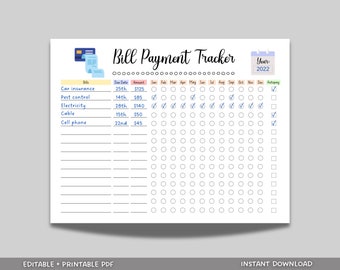 Editable Yearly Bill Tracker, Monthly Bill Tracker, Printable Bill Planner, Bill Payment Log, Bill Pay Checklist Organizer, Bill Management
