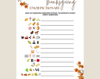 Thanksgiving Emoji Pictionary Game Printable, Friendsgiving Party Game, Fun Thanksgiving Trivia Game, Dinner Game, Family Fall Holiday Games