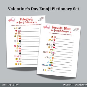 Valentine&#39;s Day Emoji Pictionary Game Bundle Printable, Fun Romantic Movie Emoji Game for Adults & Kids, Party Game, Galentines Day Activity