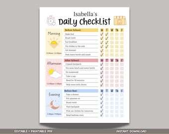 Checkliste für den Schulalltag für Kinder zum Ausdrucken, bearbeitbares Aufgabendiagramm, tägliche Routine-Verantwortungstabelle, Homeschool-Planer-To-Do-Liste