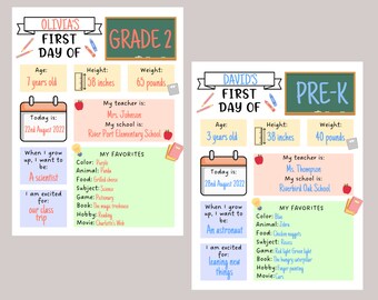 First and Last Day of School Signs Printable, Back to School Template, School Questionnaire Printable, All About Me Instant Download PDF