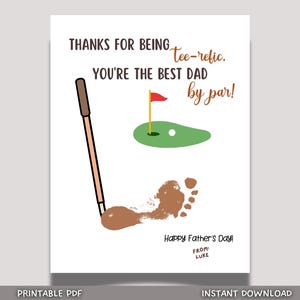 Fathers Day Footprint Craft for Kids Printable DIY Golf Dad Card Art Activity Personalized Birthday Gift from Baby Toddler Preschool Daycare