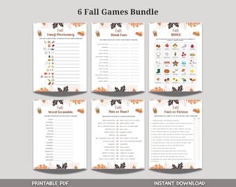 Fall Games Bundle Printable, Fall Time Family Activities, Fall Activity Adults & Kids, Fun Autumn Games, Thanksgiving Halloween Printables