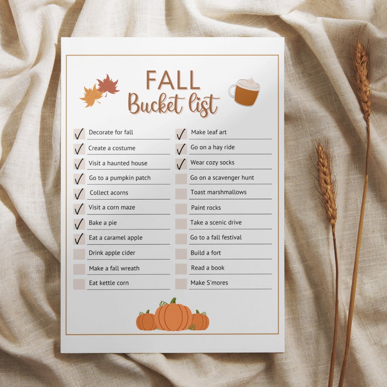 Lista de deseos de otoño imprimible, Lista de deseos de otoño editable, Lista de verificación de actividades divertidas de otoño, Lista de tareas pendientes de otoño, Lista de deseos de otoño familiar PDF imagen 4