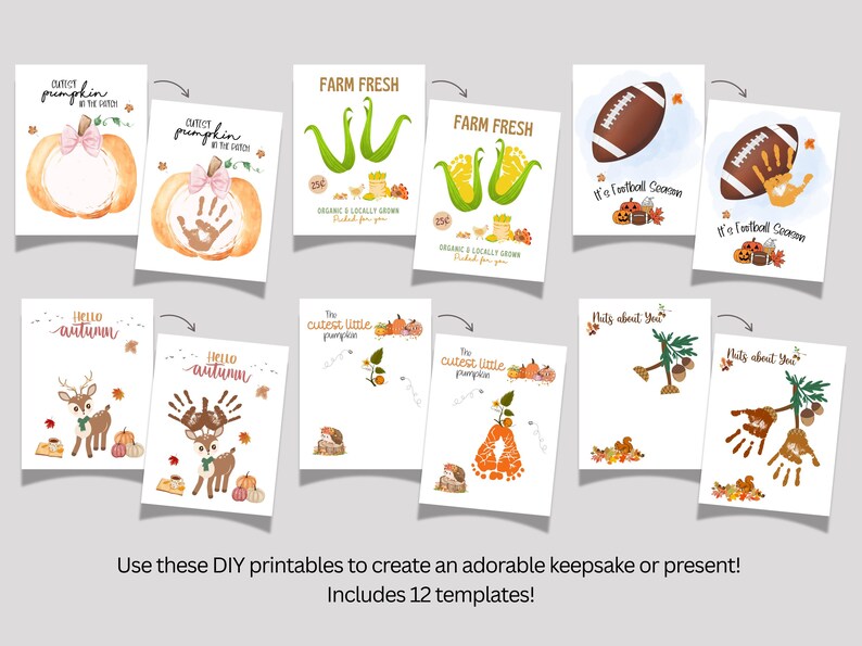 Fall Handprint Craft Bundle Printable, Autumn DIY Wall Art for Kids ...