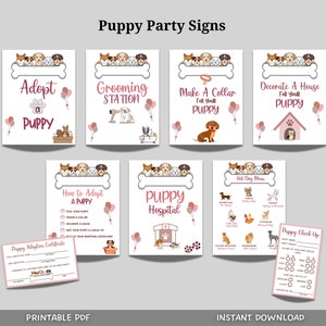 Carteles imprimibles para fiestas de cachorros, Juegos de fiesta de adopción de cachorros, Fiesta de cumpleaños de adopción de perros, Estación de adopción de cachorros, Pawty de cachorros, Cumpleaños de amante de perros