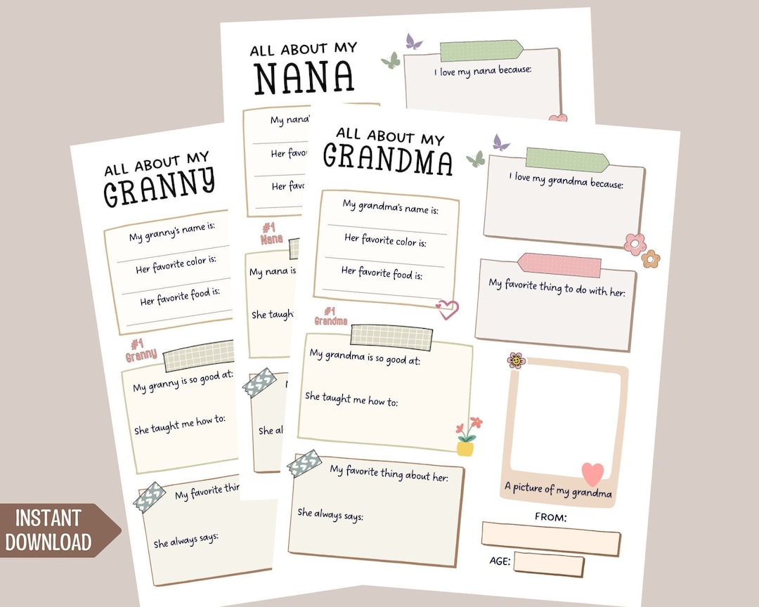 All About My Grandma Survey Printable All About Nana - Etsy