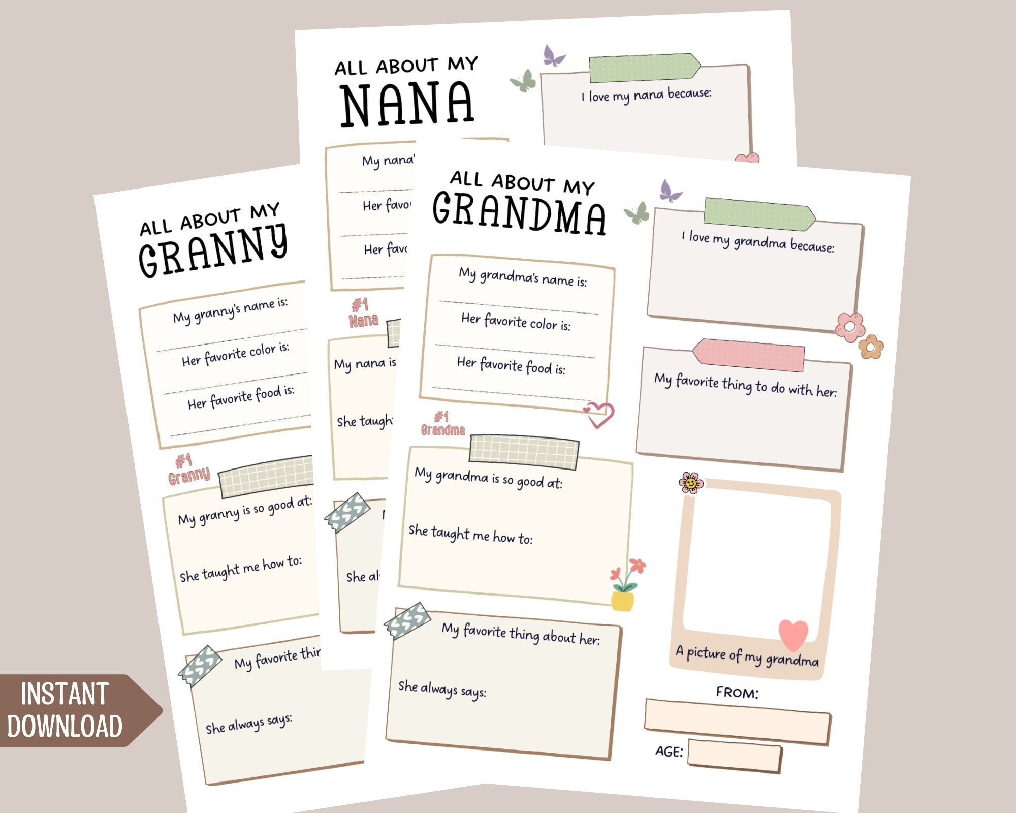 All About My Grandma Survey Printable All About Nana - Etsy