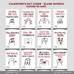 Cartões de Dia dos Namorados com Gíria para Imprimir, Humor Peculiar Engraçado Meme Sala de Aula Escola Dia dos Namorados para Crianças Adolescentes Pré-adolescentes Geração Z Alpha Digital Download