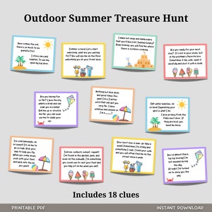 Búsqueda del tesoro de verano para niños, pistas imprimibles de búsqueda del tesoro al aire libre, juegos de fiesta de verano, actividad divertida para adolescentes preadolescentes al aire libre, descarga instantánea
