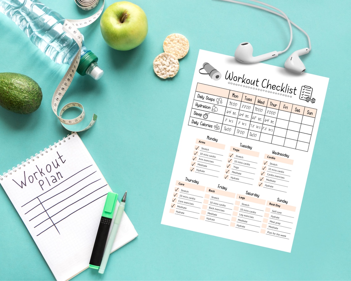 Workout Checklist Editable Daily Workout Routine Chart - Etsy