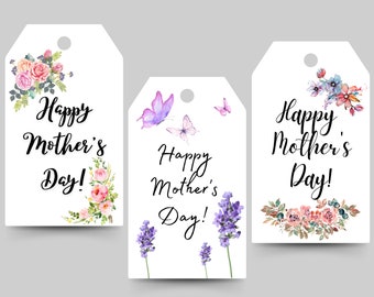 Happy Mother's Day Gift Tags, Mom Printable Gift Tags, Instant Digital Download, 9 Tags, Modern Gift Tags Mother's Day Printable Floral Tag