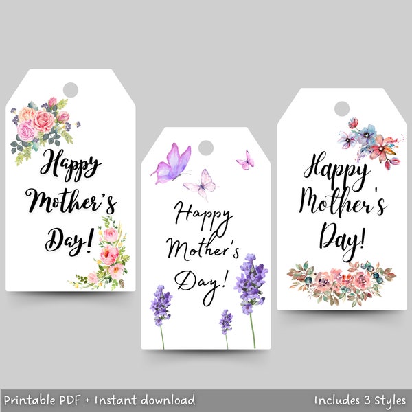 Happy Mother's Day Gift Tags, Mom Printable Gift Tags, Instant Digital Download, 9 Tags, Modern Gift Tags Mother's Day Printable Floral Tag