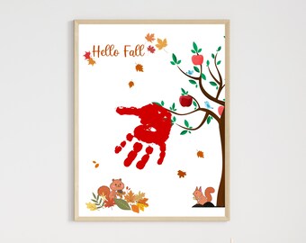 Fall Handprint Craft Printable Autumn Activity DIY Wall Art Decor Template for Kids Baby Infant Toddler Preschool Keepsake Personalized Gift