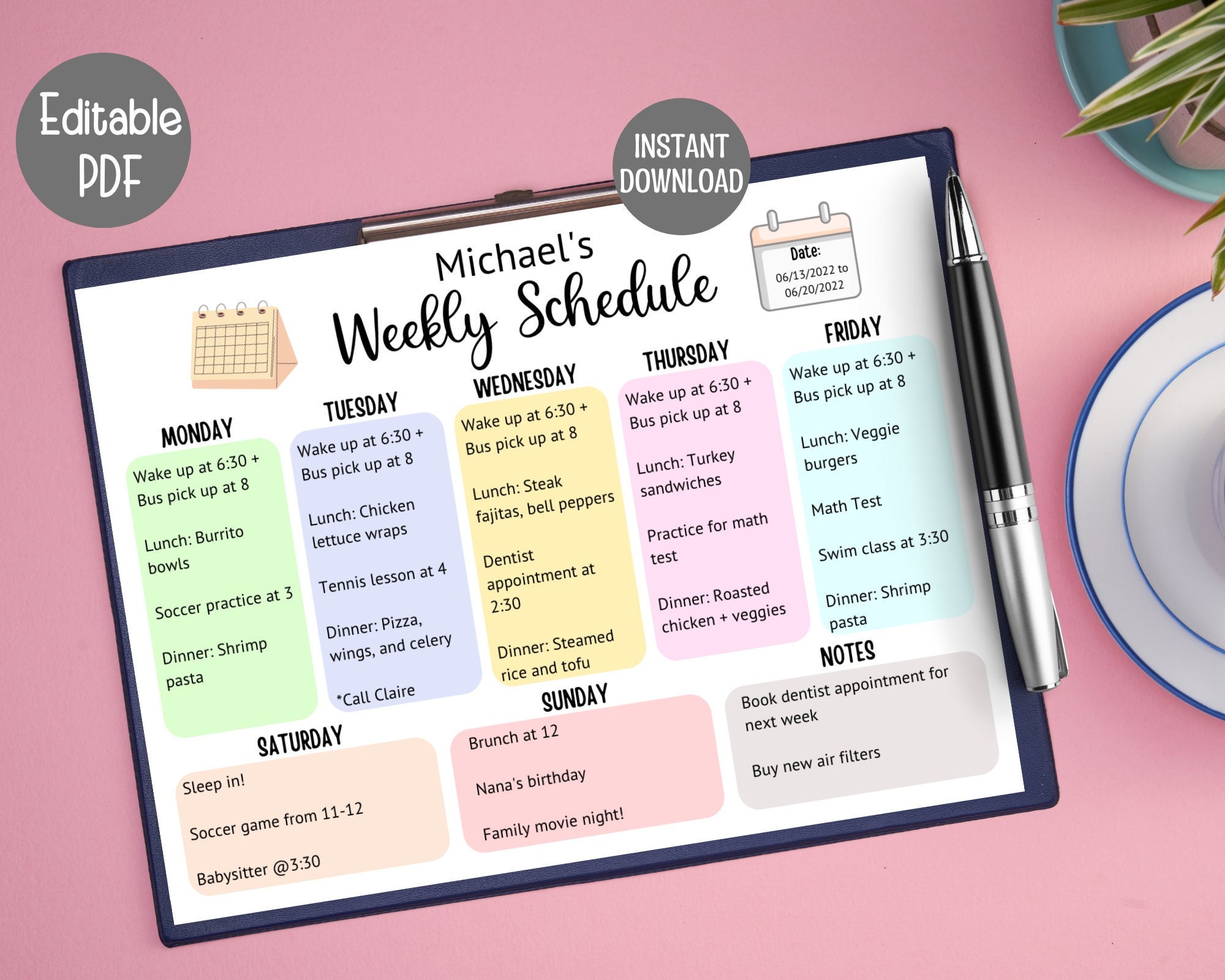 Kids Weekly Planner Printable, Editable Weekly Schedule Kids, Weekly ...