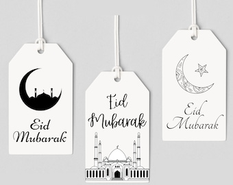 Eid Mubarak Gift Tags, Eid Decoration, Instant Digital Download, Printable Gift Tag, 9 Printable Tags, Modern Gift Tag, Ramadan Kareem Decor