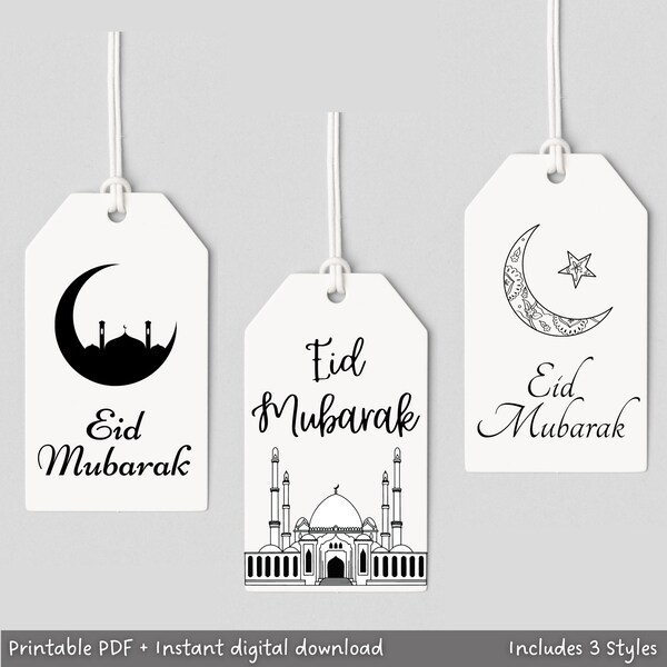 Eid Mubarak Gift Tags, Eid Decoration, Instant Digital Download, Printable Gift Tag, 9 Printable Tags, Modern Gift Tag, Ramadan Kareem Decor