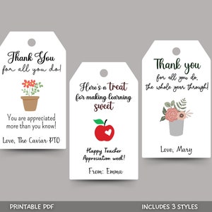 Teacher Appreciation Gift Tags Editable, Printable Custom Thank You Gift Tags, Personalized Favor Treat Tags Staff Teacher Appreciation Week