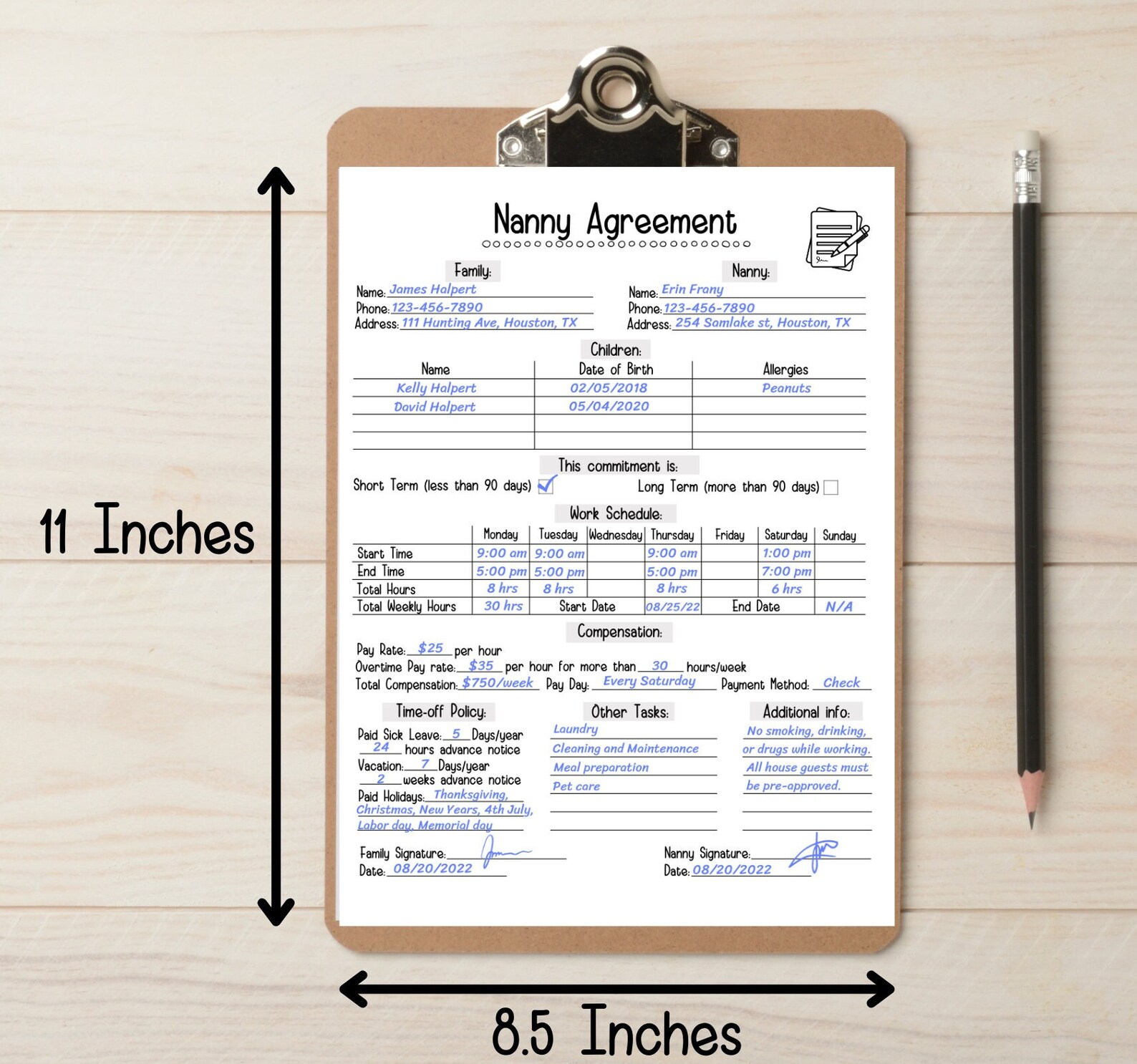 Nanny Agreement Worksheet Editable Printable Nanny Contract - Etsy