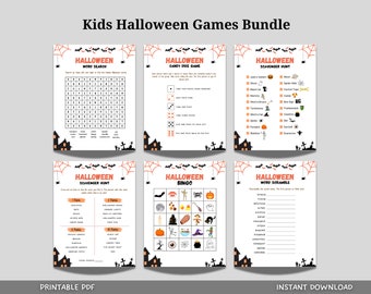 Halloween Games Bundle Kids Printable, Halloween Party Games, Scavenger Hunt, Candy Dice Game, Bingo, Word Search, Word Scramble