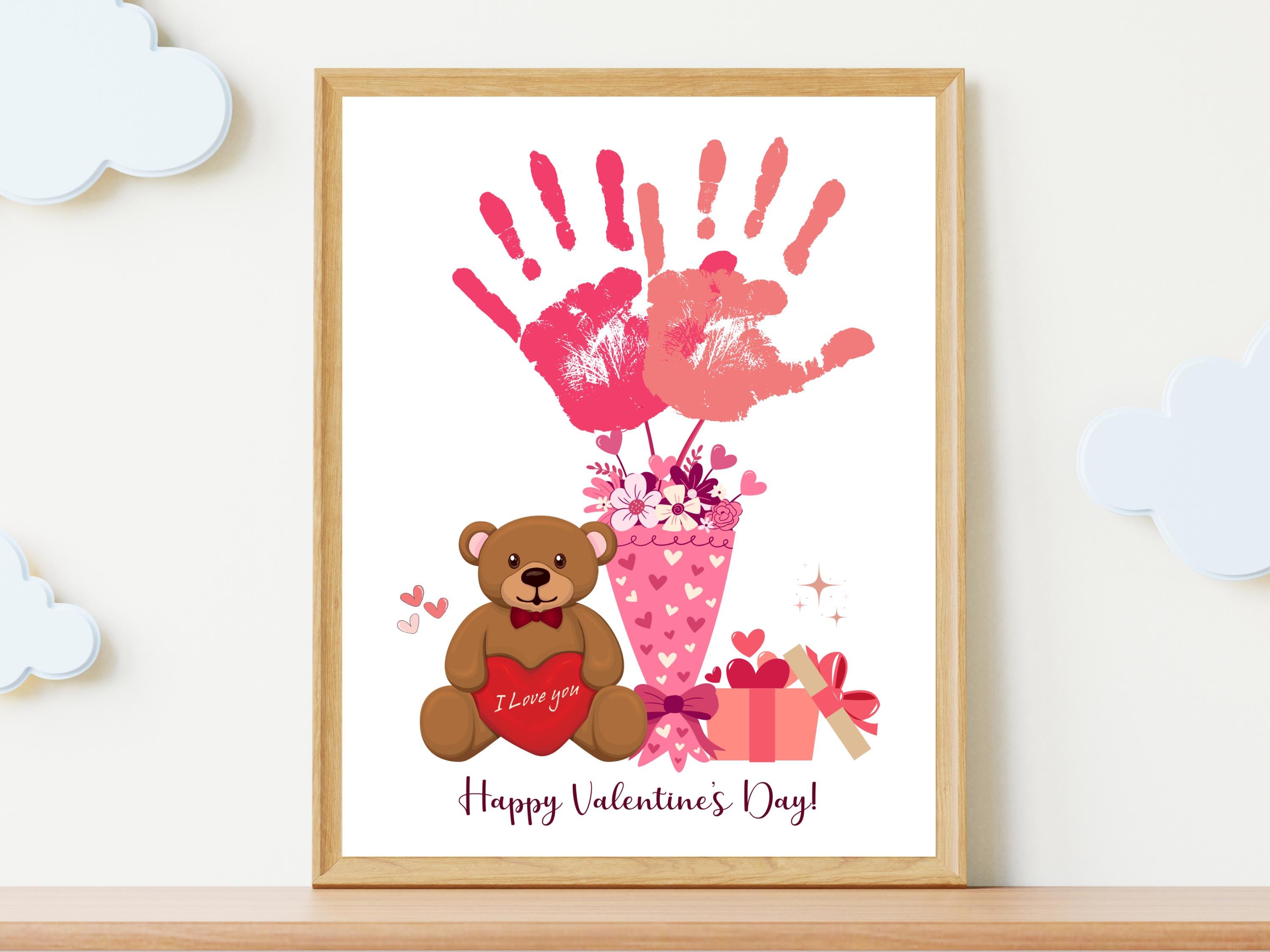Valentines Day Handprint Holiday Crafts Printable DIY Bouquet Art for ...