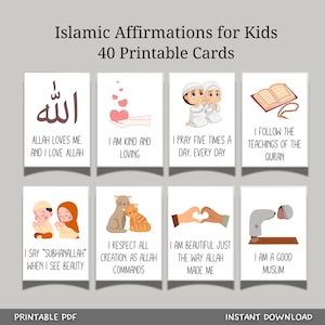 Islamische Affirmationen für Kinder zum Ausdrucken, Muslimische Affirmationskarten, Positive tägliche Erinnerungen, Ressourcen für Eltern, digitaler Download PDF