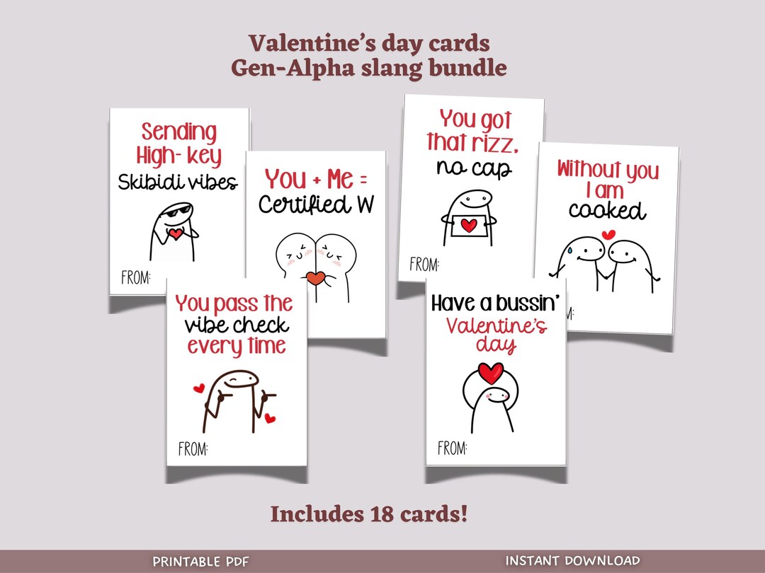 Funny Slang Valentines Day Cards Printable Quirky Humor Meme Classroom ...