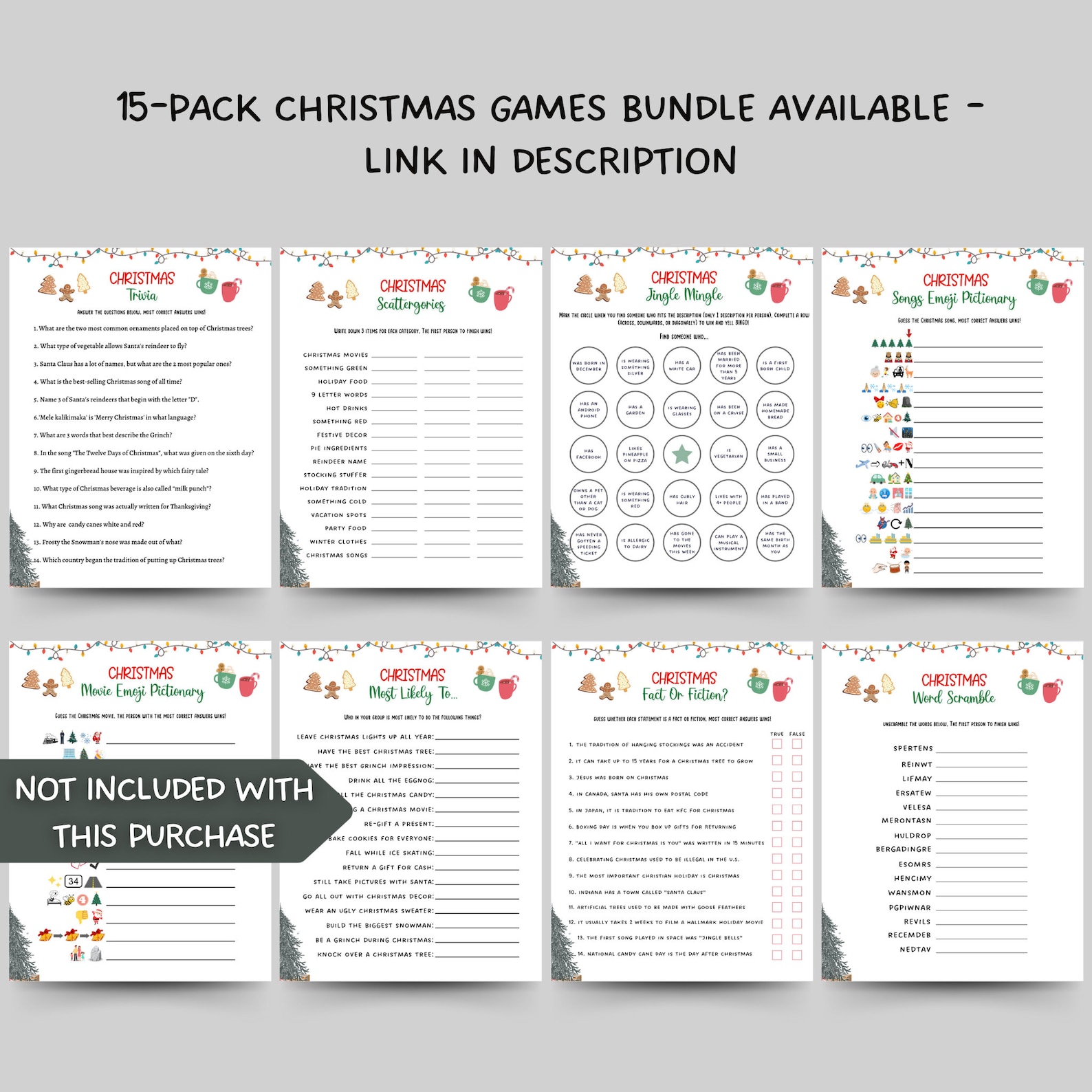 Christmas Party Games Bundle Printable, Fun Holiday Game, Christmas ...