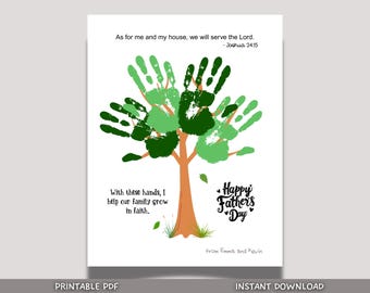 Father's Day Bible Craft Kids Printable, DIY Handprint Art Sunday School Card Activity Gift for Dad Grandpa from Christian Toddler Preschool
