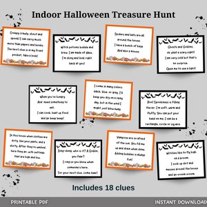 Indoor Halloween Treasure Hunt For Kids, Halloween Scavenger Hunt Clues Printable, Halloween Party Games, Kids Halloween Activity Games
