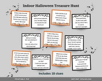 Indoor Halloween Treasure Hunt For Kids, Halloween Scavenger Hunt Clues Printable, Halloween Party Games, Kids Halloween Activity Games